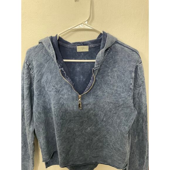 Anthropologie T.La Miley Quarter-Zip Hooded Pullover Sweatshirt Blue Small - Picture 4 of 6